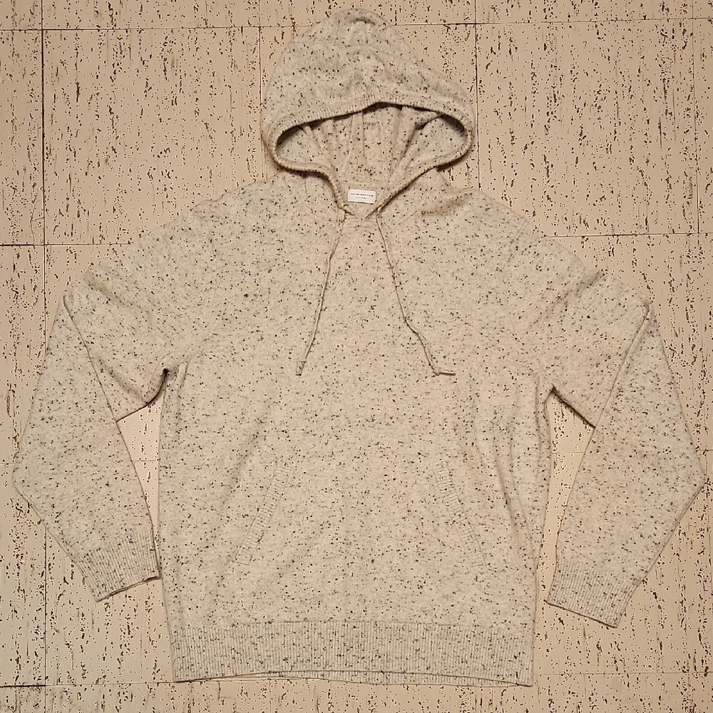 Club Monaco Cashmere Speckle Knit Pullover Hoodie Sweater White And Black